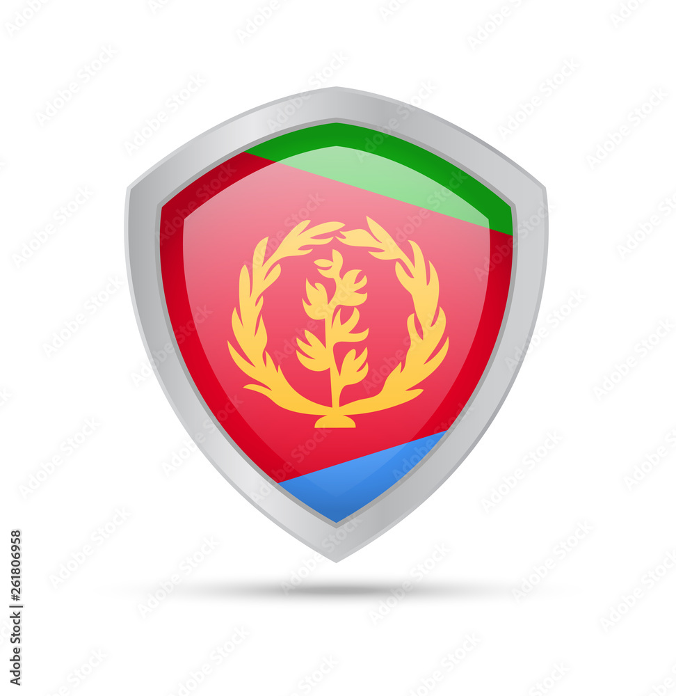 Shield with Eritrea flag on white background. Shield with Eritrea flag on white background.