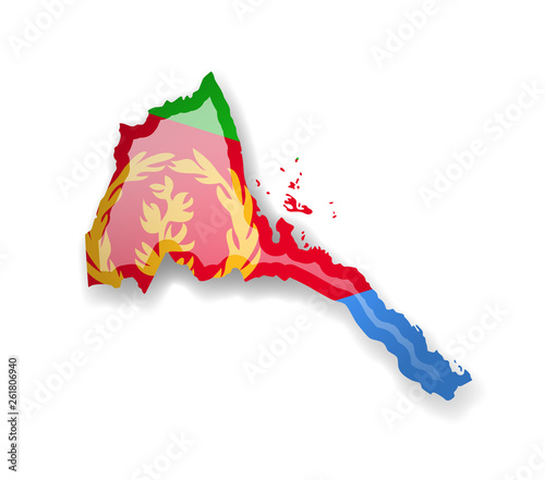 Eritrea flag and outline of the country on a white background. photo