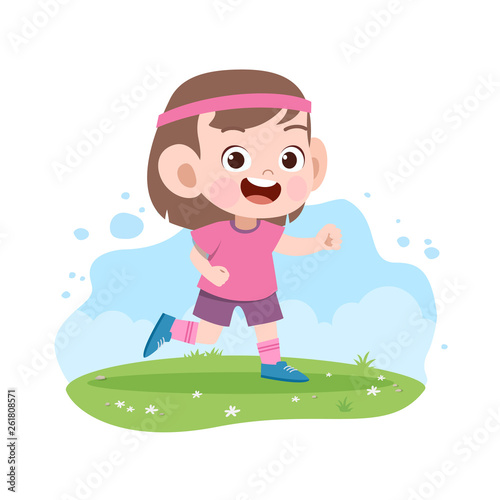 kid girl run vector illustration