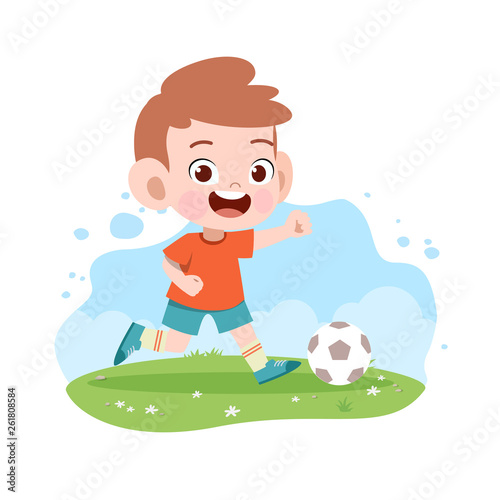 kid boy play soccer football vector illustration