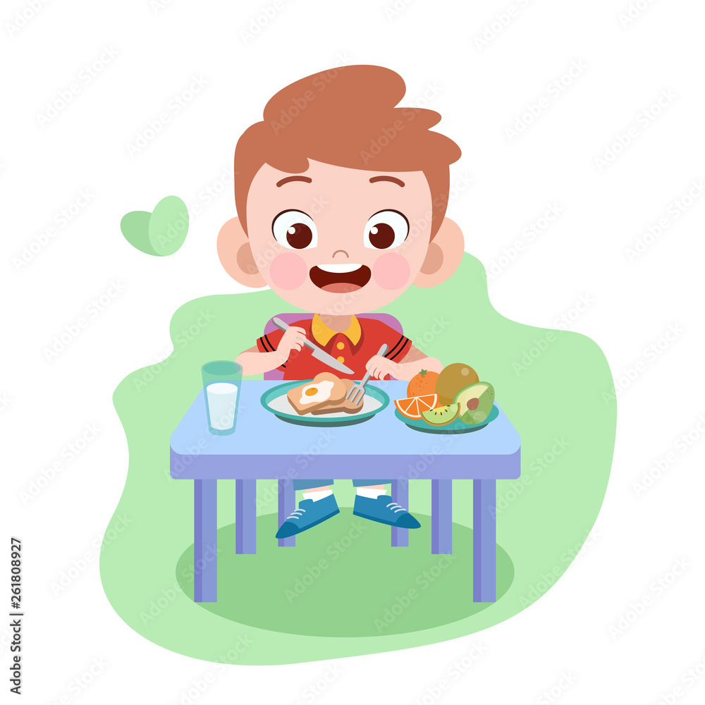 kid boy eat vector illustration