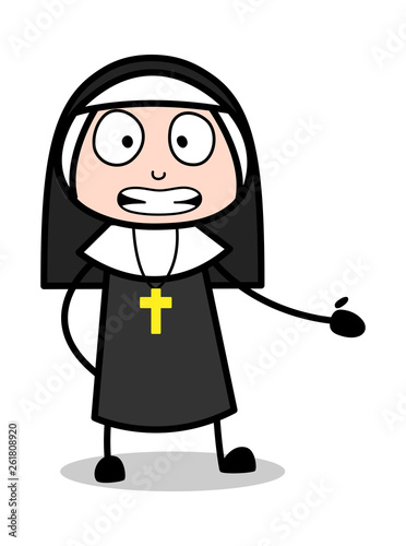 Awkward - Cartoon Nun Lady Vector Illustration﻿