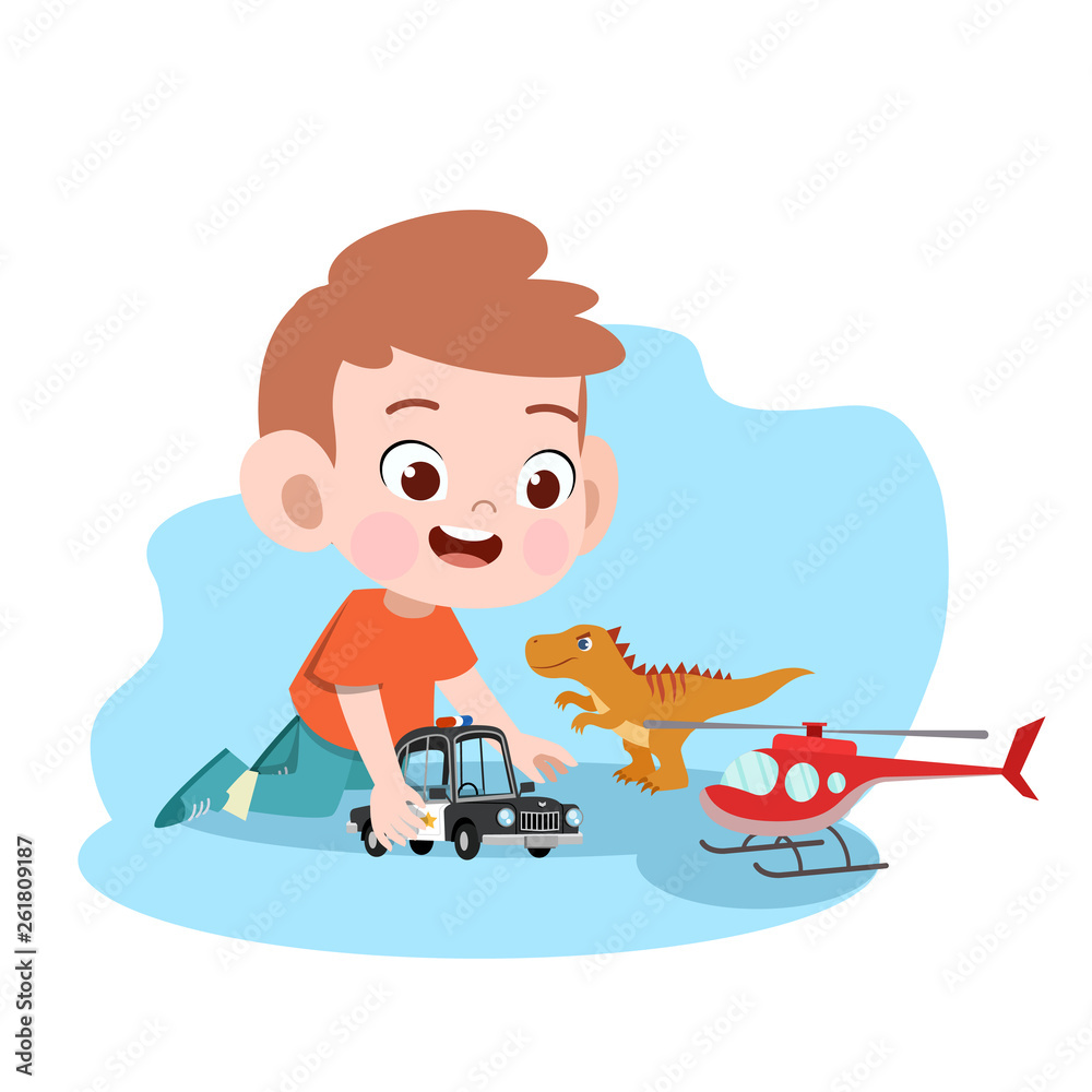 Naklejka premium kid boy play car toy vector illustration