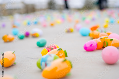 Easter eggs for bunny laying on the ground for kids.