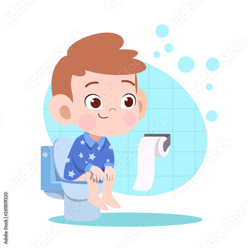 kid boy pooping in toilet vector illustration
