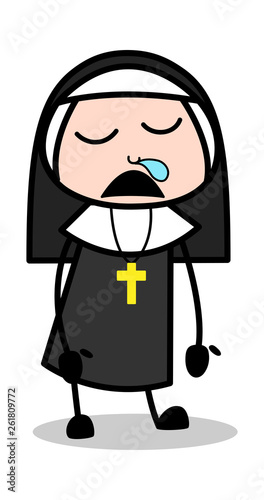 Running Nose While Sleeping - Cartoon Nun Lady Vector Illustration﻿