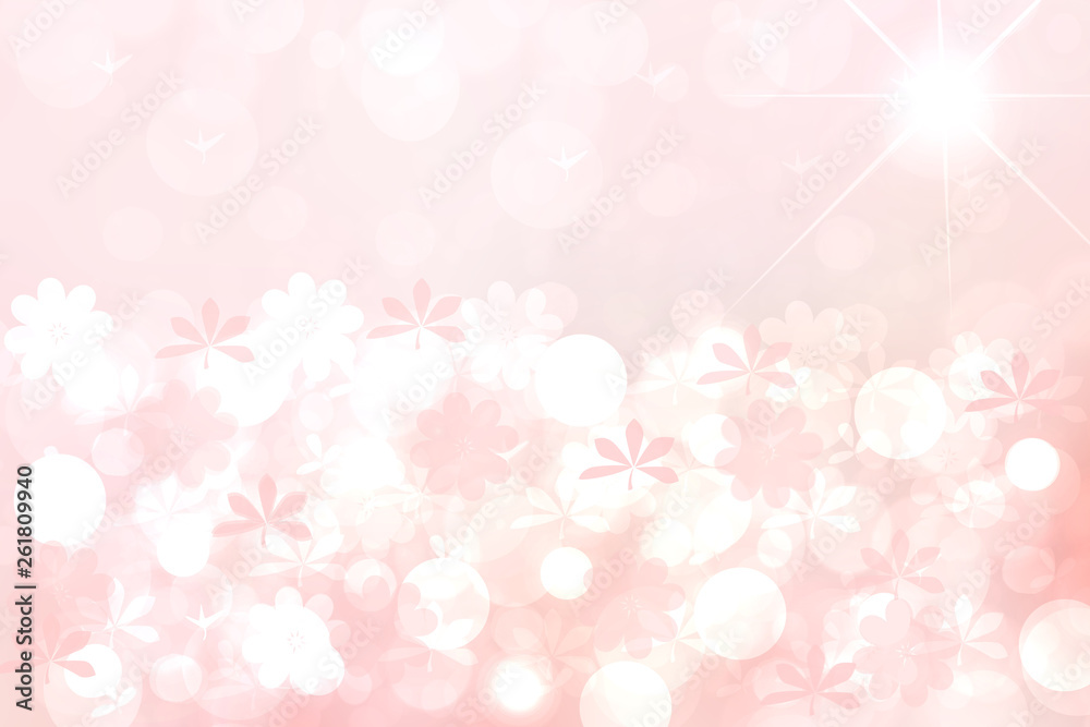 Abstract blurred vivid spring summer light delicate pastel pink bokeh background texture with bright soft color cherry blossoms. Space for your text. Beautiful backdrop illustration.