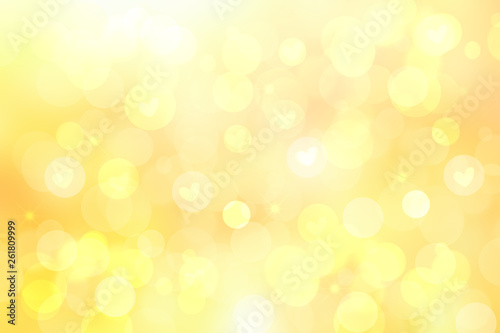 Abstract festive blur bright yellow pastel background with yellow hearts love bokeh for Mothers day, valentine or wedding card. Space for design. Card concept.