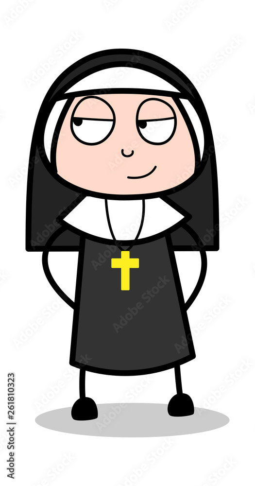 Cunning Face - Cartoon Nun Lady Vector Illustration Cunning Face - Cartoon Nun Lady Vector Illustration