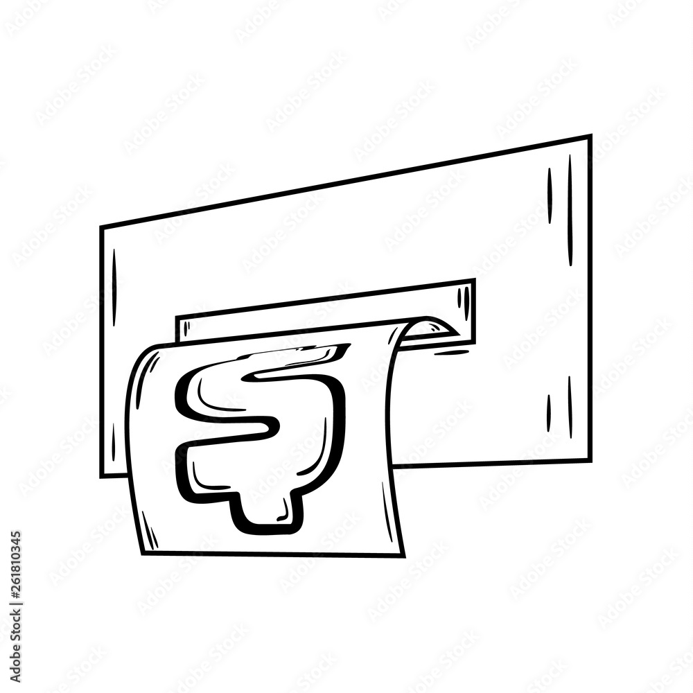 ATM terminal giving money or bil, sketch ATM terminal giving money or bil, sketch
