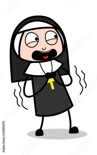Fearful - Cartoon Nun Lady Vector Illustration﻿
