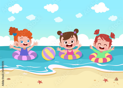 kids play at the beach vector illustration © Colorfuel Studio