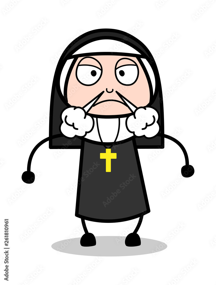 Aggressive - Cartoon Nun Lady Vector Illustration﻿
