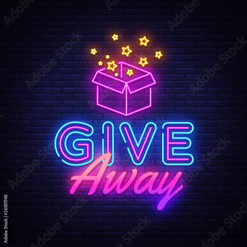Give Away neon sign vector design template. Blogging neon logo, light banner design element colorful modern design trend, night bright advertising, bright sign. Vector illustration