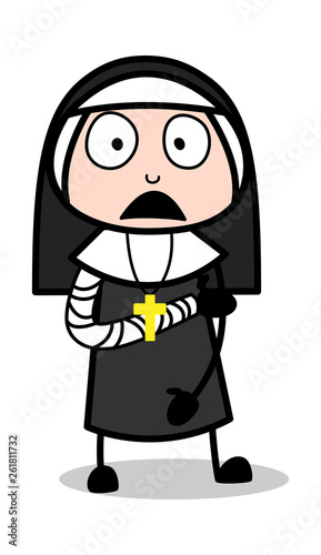 Fractured Hand Patient - Cartoon Nun Lady Vector Illustration﻿