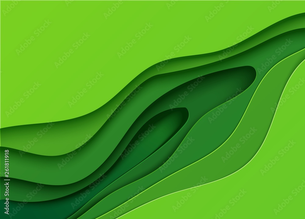 Green banner with abstract diagonal shapes cut out of paper style ...