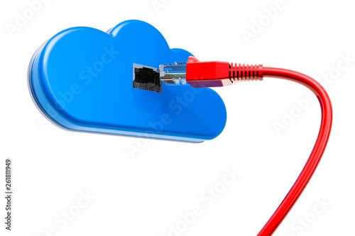 Computer Cloud with lan cable, 3D rendering