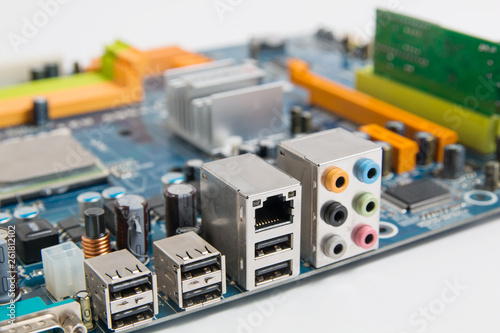 Computer motherboard with electronics computer chip