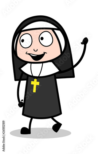 Hi Gesture - Cartoon Nun Lady Vector Illustration﻿