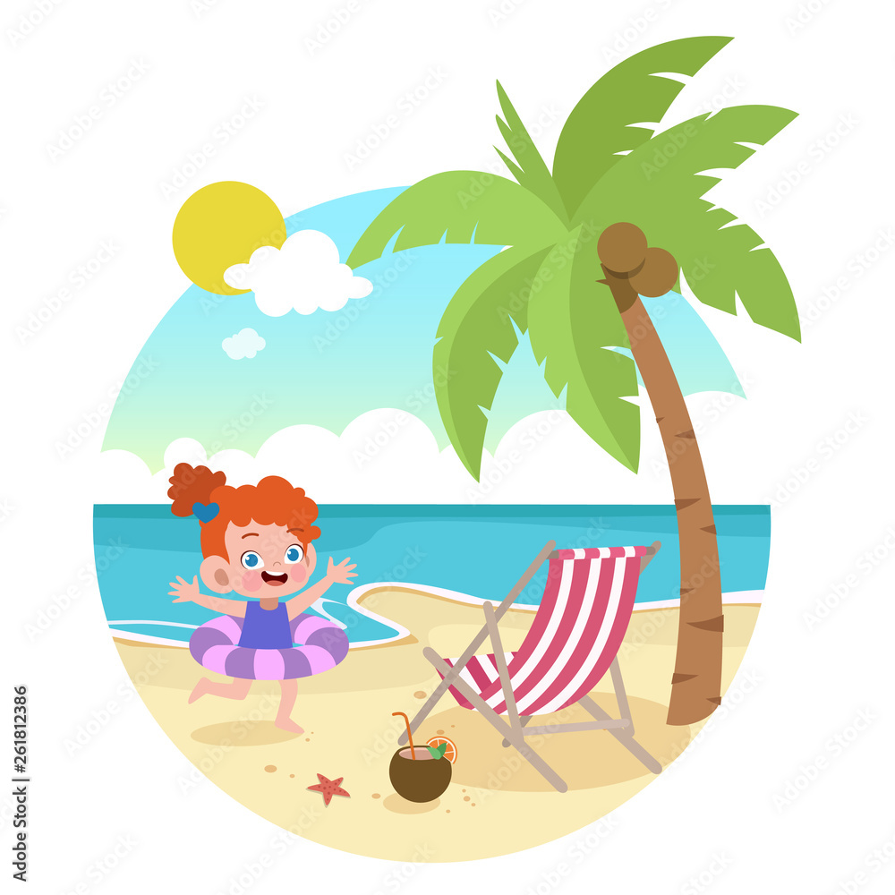 kids play at the beach vector illustration
