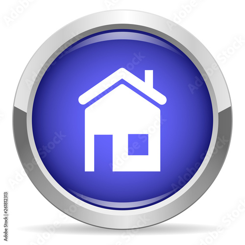Home icon. Round bright blue button.