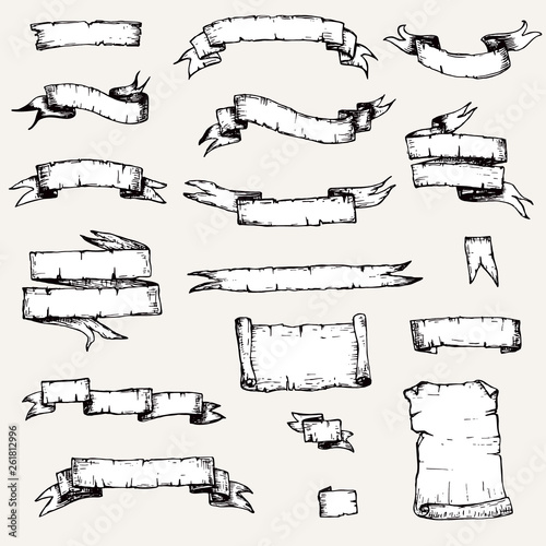 Vintage ribbon banners set hand drawn vector illustration