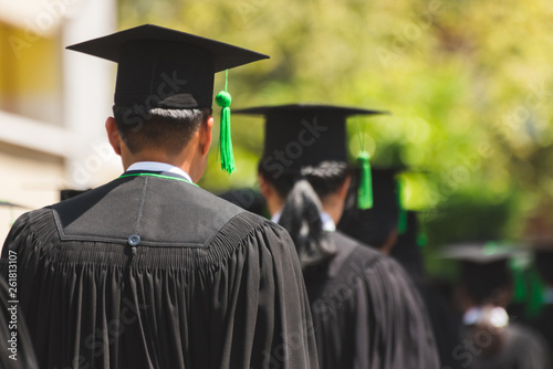 Shot of graduation hats during commencement success graduates of the university, Education congratulation in University. 