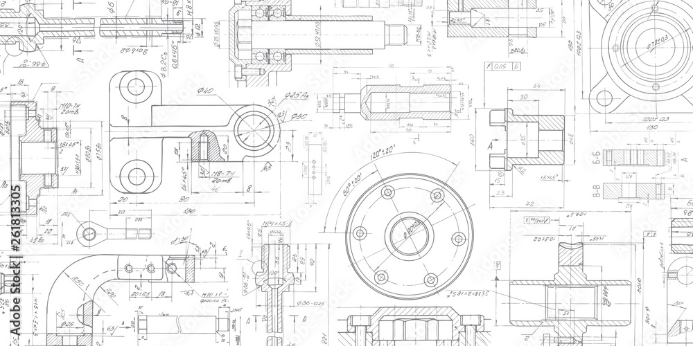Technical Drawing Background Mechanical Engineering Drawing Stock 