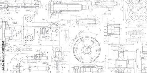 Technical drawing background .Mechanical Engineering drawing. photo