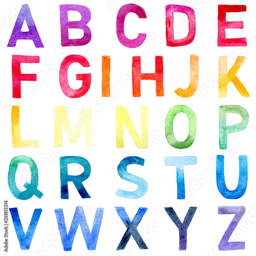 rainbow alphabet painted with watercolor