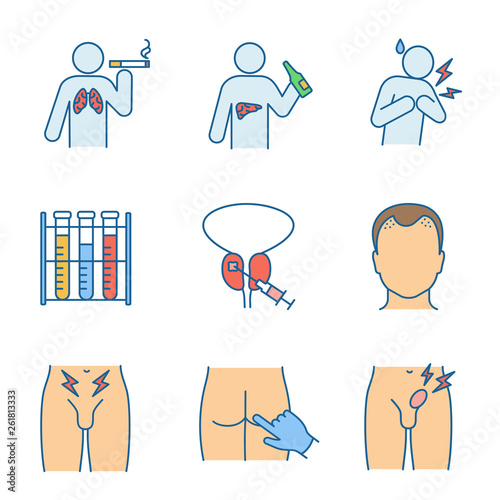 Men's health color icons set