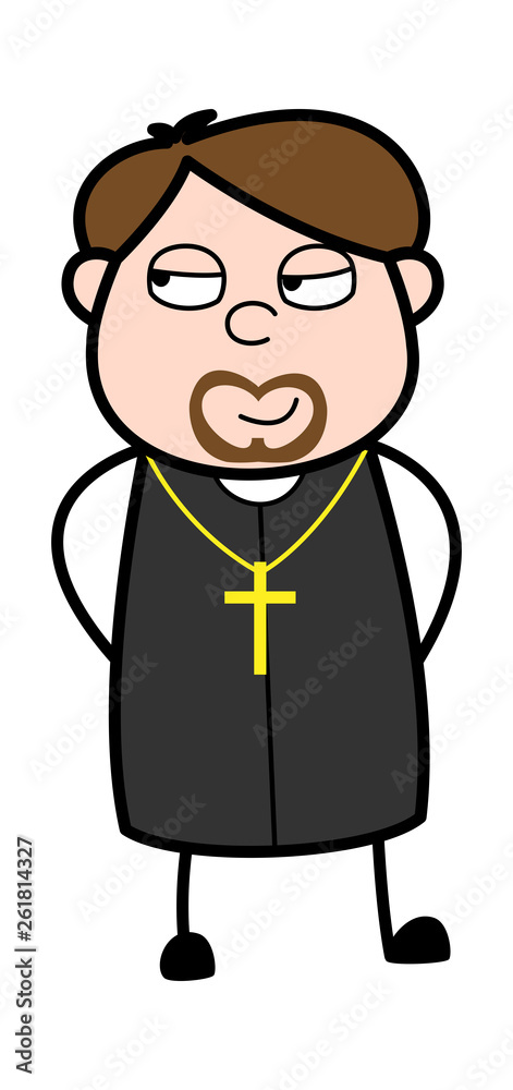 Slightly Smiling - Cartoon Priest Religious Vector Illustration
