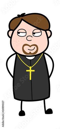 Slightly Smiling - Cartoon Priest Religious Vector Illustration