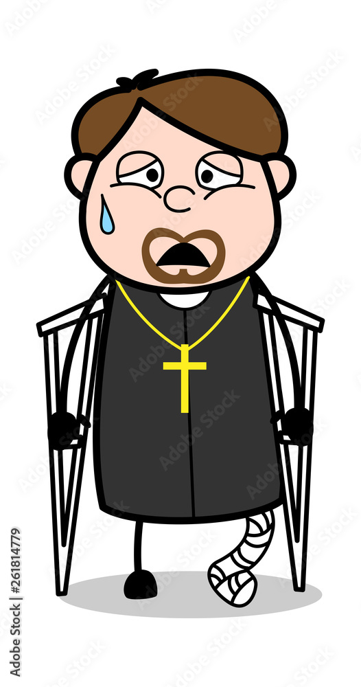 Fractured Leg - Cartoon Priest Religious Vector Illustration Fractured Leg - Cartoon Priest Religious Vector Illustration
