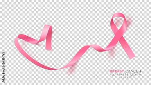 Breast Cancer Awareness Month. Pink Color Ribbon Isolated On Transparent Background. Vector Design Template For Poster.