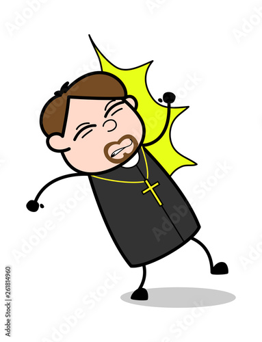 Hitted by a Punch - Cartoon Priest Religious Vector Illustration