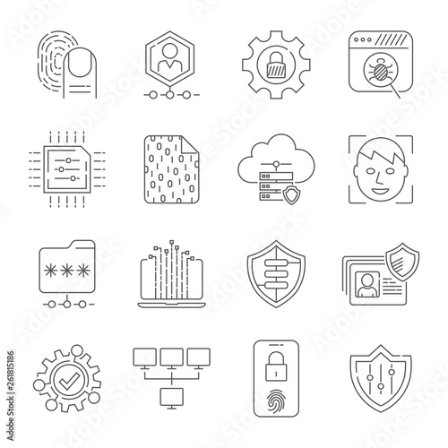 Personal data protection Icons, secure account login, user interface login, account registration, site access authorization, online protection and security. Design for web banners and apps. EPS 10