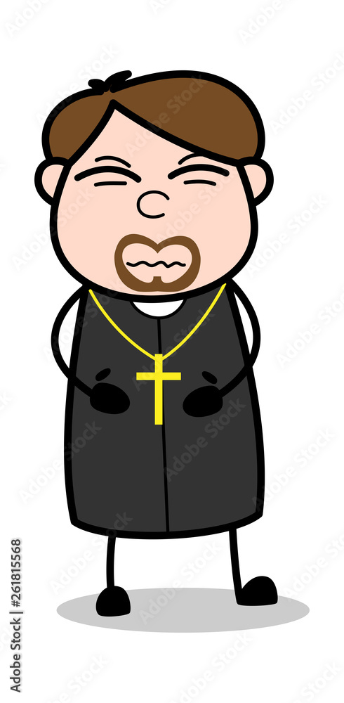 Stomachache - Cartoon Priest Religious Vector Illustration