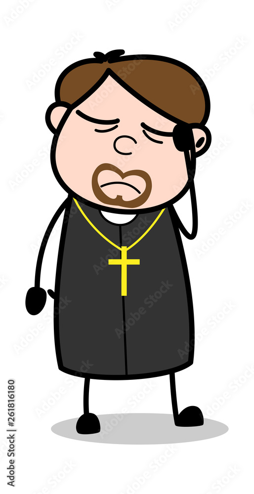 Headache - Cartoon Priest Religious Vector Illustration Headache - Cartoon Priest Religious Vector Illustration