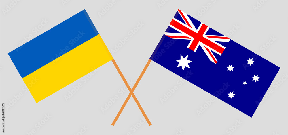 Australia and Ukraine. The Australian and Ukrainian flags. Official colors. Correct proportion. Vector