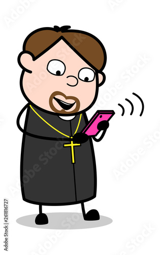 Wi-Fi Connection - Cartoon Priest Religious Vector Illustration