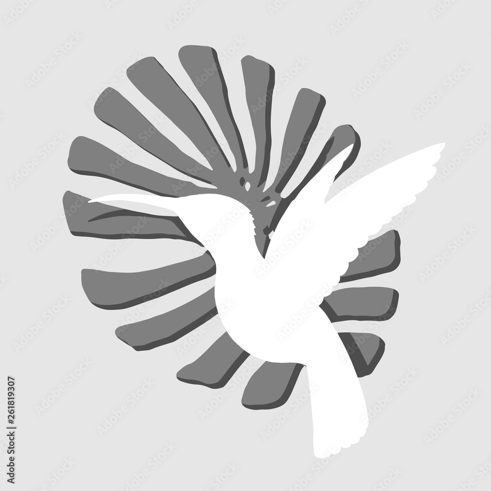 Obraz premium Illustration of white colibri silhouette. Vector print on gray background