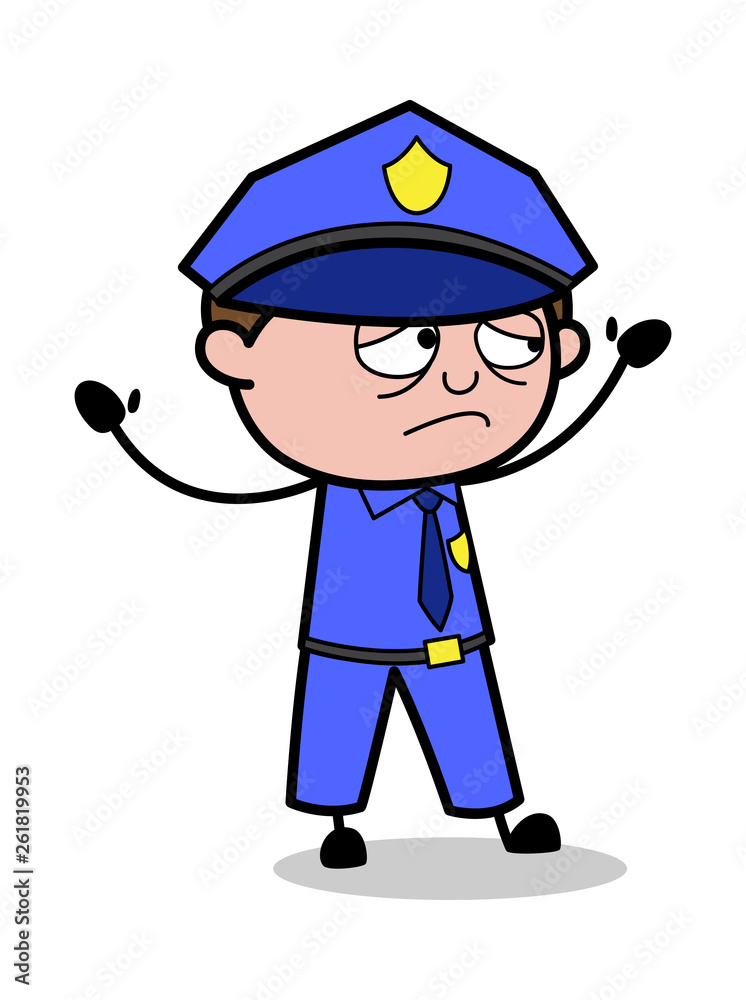 Unhappy - Retro Cop Policeman Vector Illustration