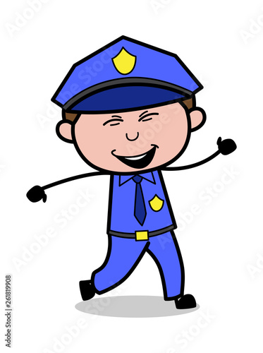 Laughing - Retro Cop Policeman Vector Illustration