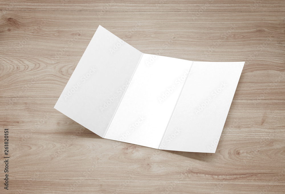Tri-fold brochure mock-up. Blank brochure white template paper on background. Three fold paper brochure for your design. Tri-fold brochure mock-up. Blank brochure white template paper on background. Three fold paper brochure for your design.