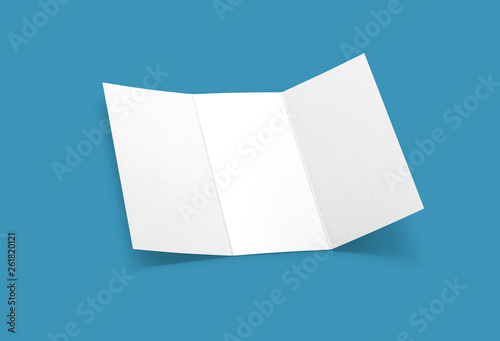 Tri-fold brochure mock-up. Blank brochure white template paper on background. Three fold paper brochure for your design.