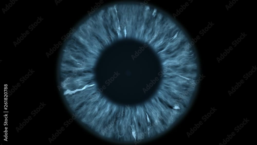 The blue eye is an extreme close-up of the iris and pupil, widening and tapering.