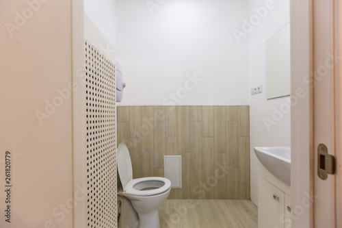 Interior of bathroom for the disabled or elderly people. Handrail for disabled and elderly people in the bathroom