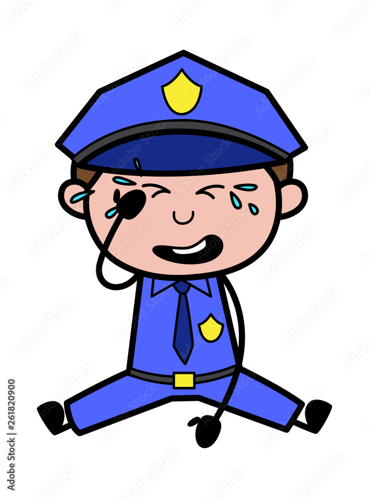 Crying - Retro Cop Policeman Vector Illustration Crying - Retro Cop Policeman Vector Illustration