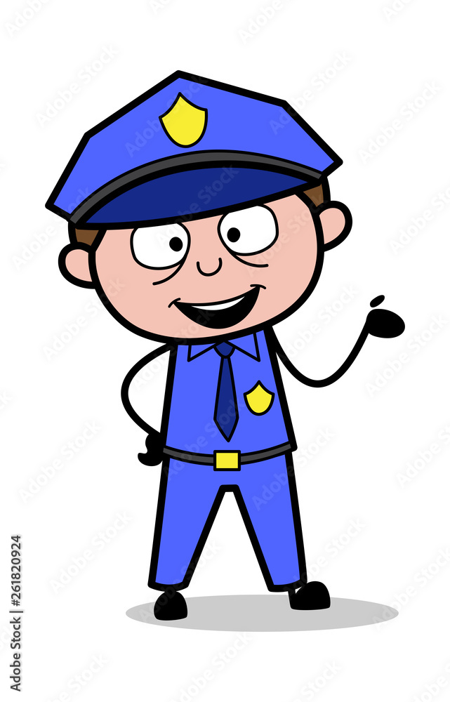 Presenting - Retro Cop Policeman Vector Illustration Presenting - Retro Cop Policeman Vector Illustration
